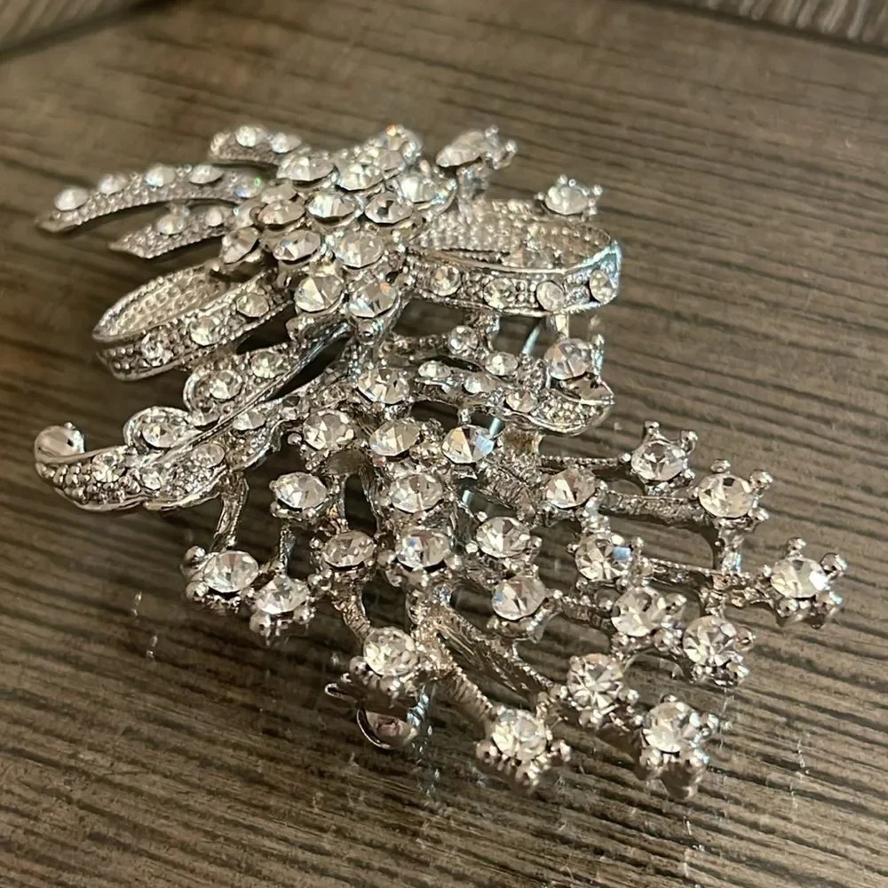 Vintage Silver-tone Rhinestone Floral Spray Floral Arrangement with Bow